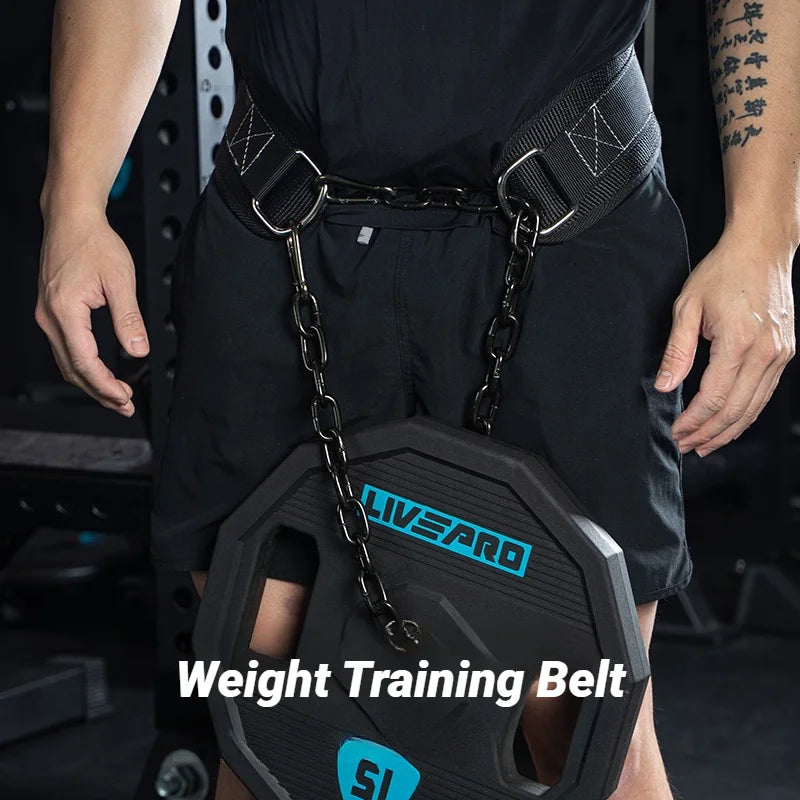 Weight Lifting Back Gym With Chain For Fitness Bodybuilding Pull Up Strength Training Load Waist Strap Thicken Belt Barbell
