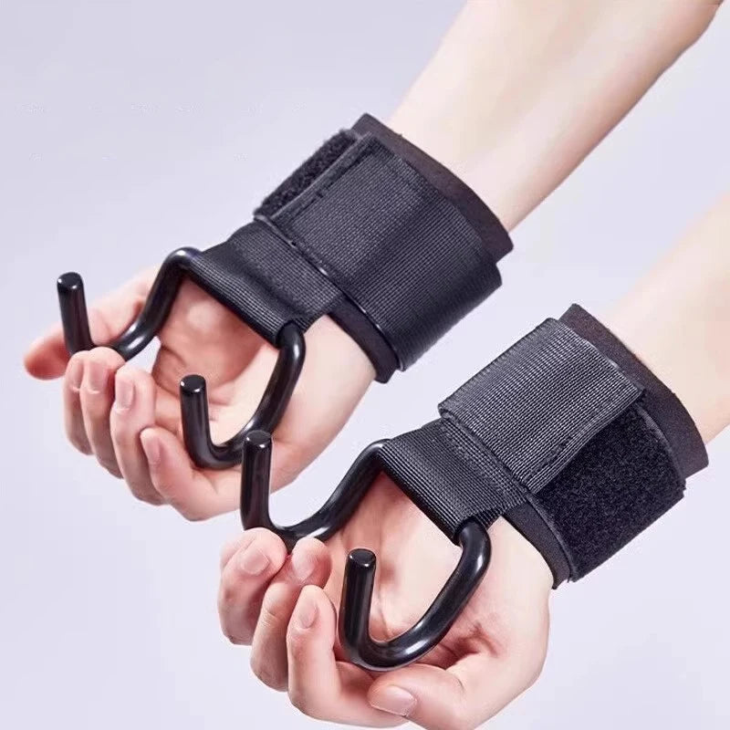 2PCS Weight Lifting Hook Grips with Wrist Wraps Gym Hand-Bar Wrist Strap Fitness Hook Weight Strap Pull-Ups Power Lift Gloves